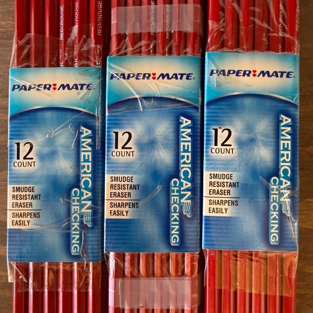 Lot of 3 Discontinued Paper Mate American Checking Red Correcting‎ Pencils 12ct